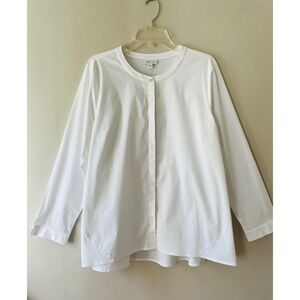 J.Jill Sz L White Shirt Collection A Line Hidden Button Up Tunic Scoop Neck‎